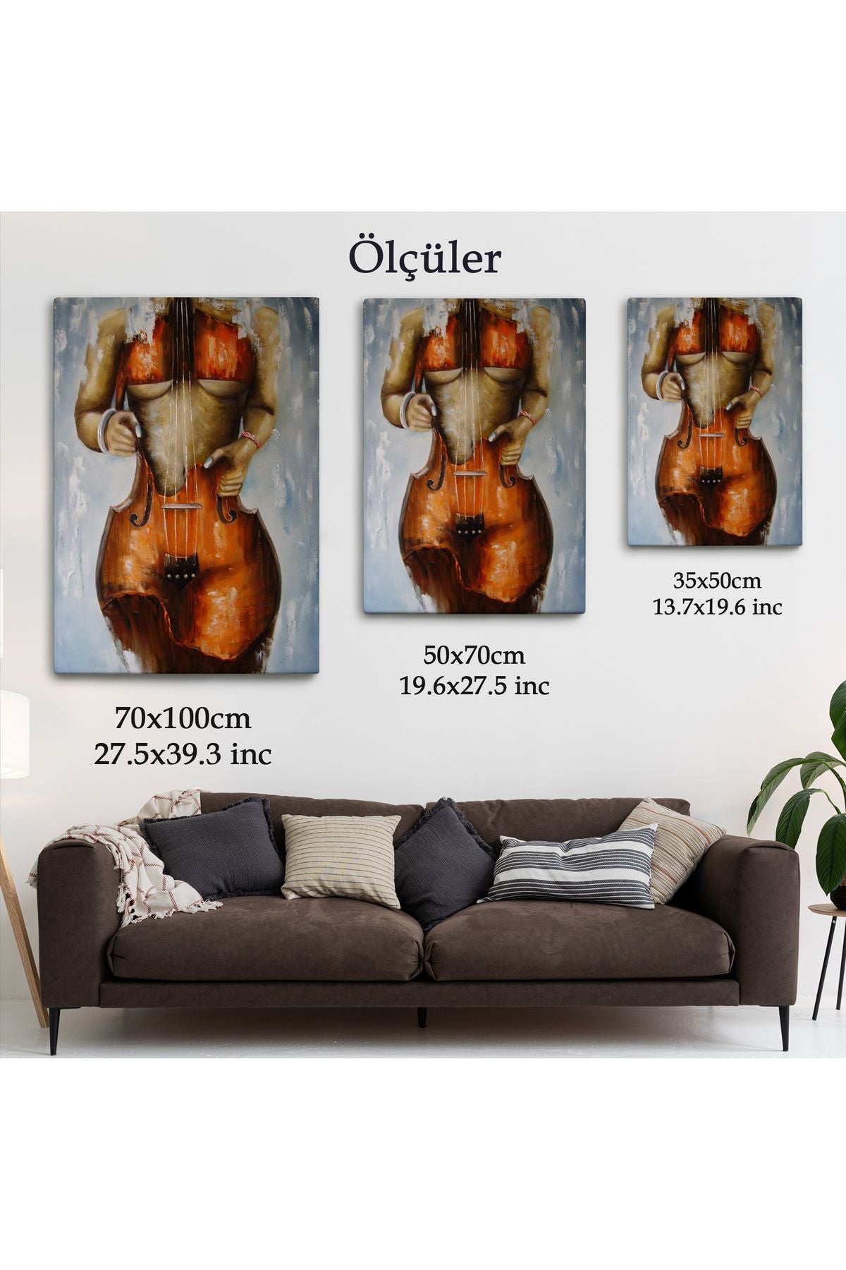 Violin Kadın Kanvas Duvar Tablosu, Kadın Keman Sanatı, Suluboya Tuval-5229