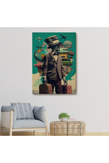 Takım Elbiseli Seyahat Eden Adam Vintage Kanvas Tablo-6323
