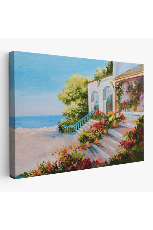 Deniz Teras Manzaralı Dekoratif Kanvas Duvar Tablosu-3443