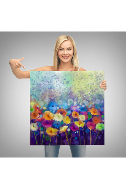 Soyut Çiçekler Suluboya Görünüm Dekoratif Kanvas Duvar Tablosu-5830