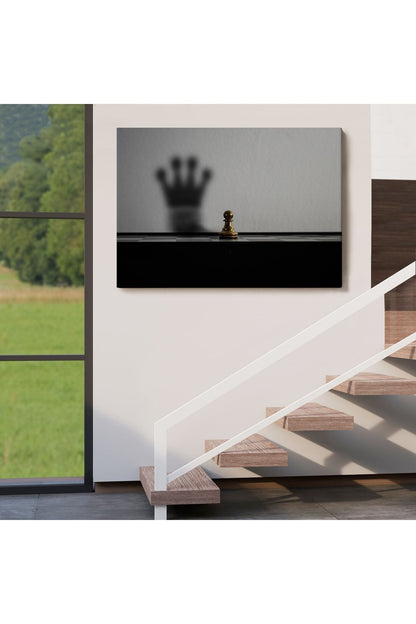 Satranç Gölgesi Taç Kanvas Duvar Sanatı, Yurt ve Ofis Dekoru-5390