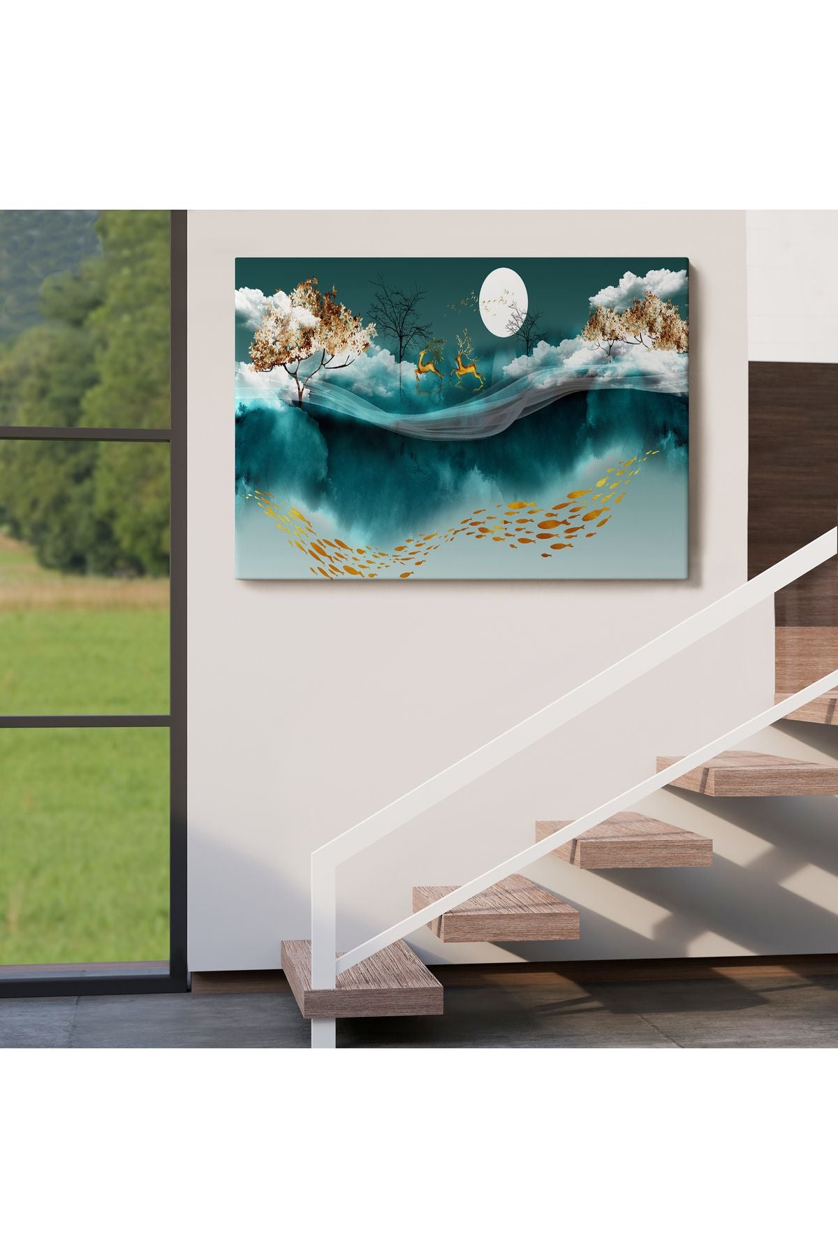 emn seri001 Ormanda Koşan Geyiklerin Dijital Sanatı Kanvas Tablo-5040