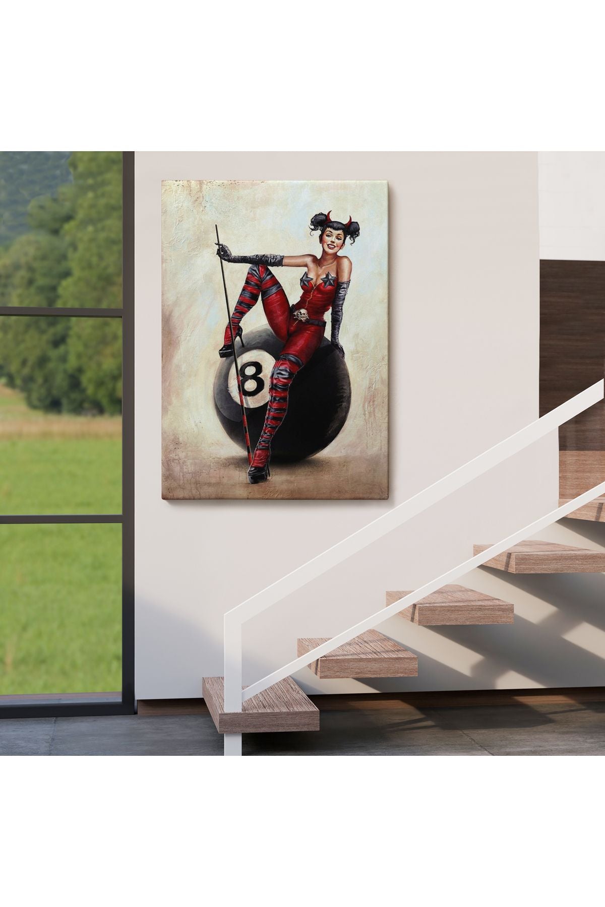 Bilardo Topunun Üstünde Oturan Pub Kızı Duvar Tablosu-6230