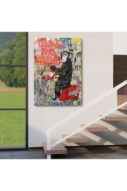 trndry seri001 Hayallerinin Peşinden Git,Maymun Graffiti Posteri, Banksy Graffiti Kanvas Tablo-5304