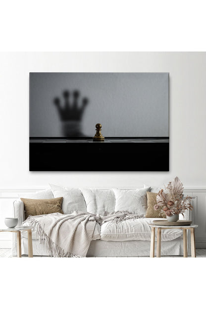Satranç Gölgesi Taç Kanvas Duvar Sanatı, Yurt ve Ofis Dekoru-5390