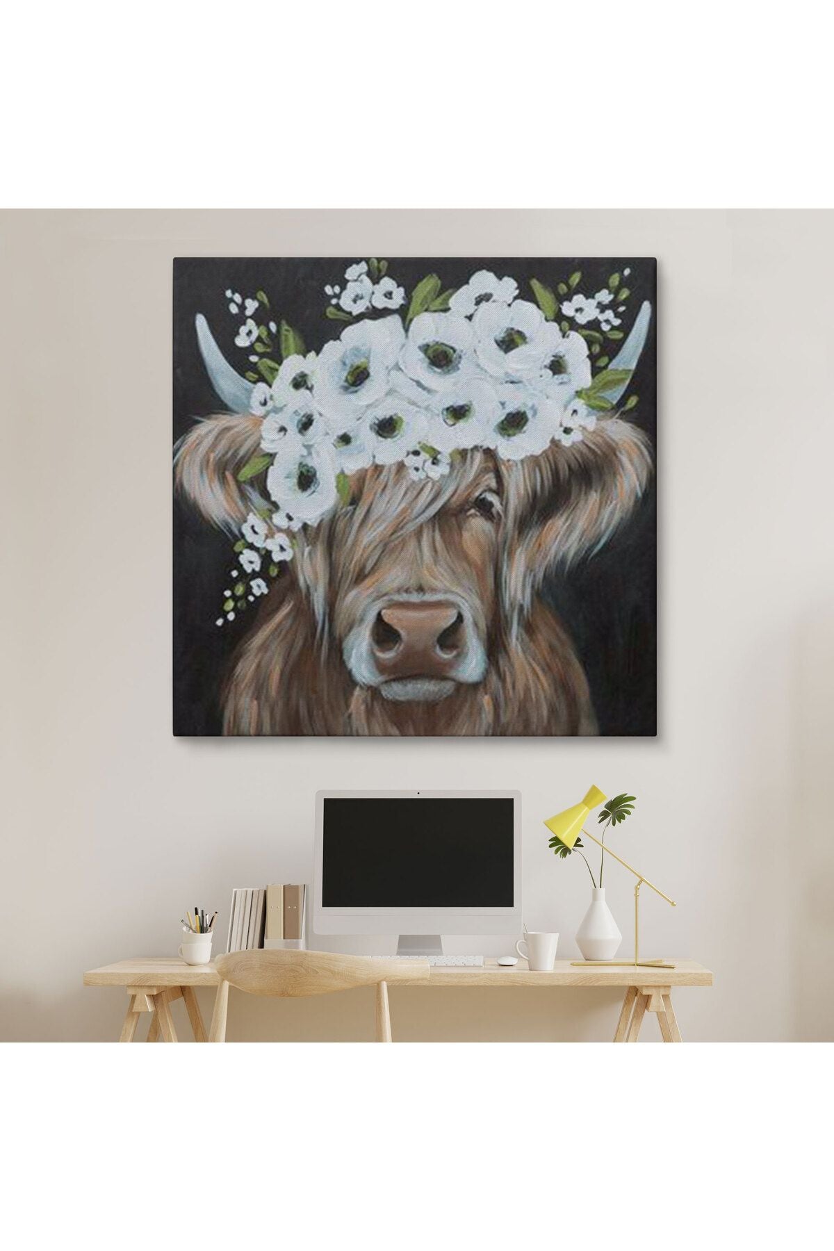 Beyaz Çiçek Taçlı İnek Tablo-5875