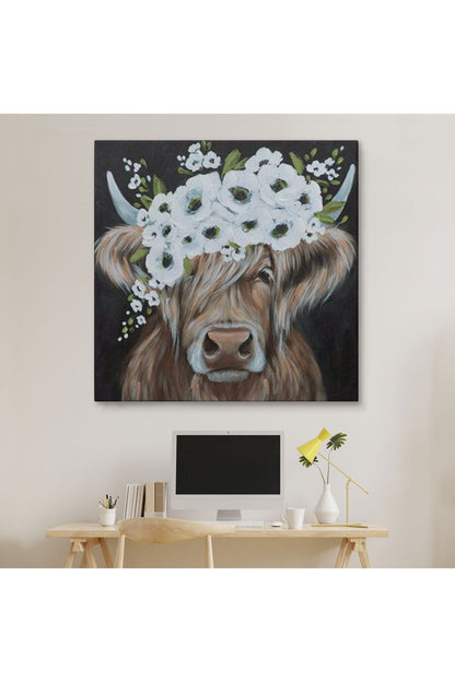 Beyaz Çiçek Taçlı İnek Tablo-5875