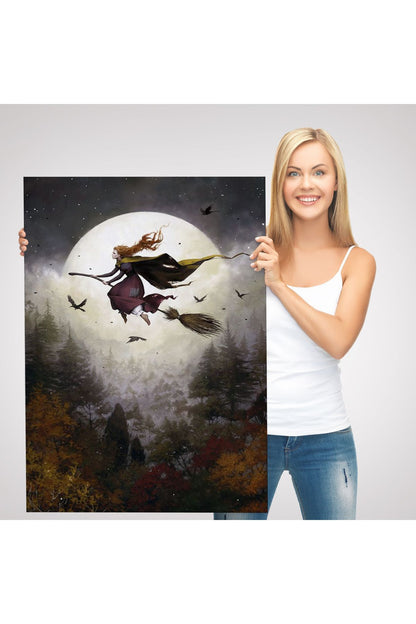 Süpürge ile Uçan Cadı, Cadılar Bayramı Helloven Duvar Tablosu -6159