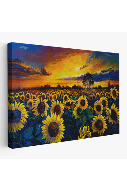 Ayçiçeği Tarlası Yağlıboya Görünüm Dekoratif Kanvas Duvar Tablosu-3751