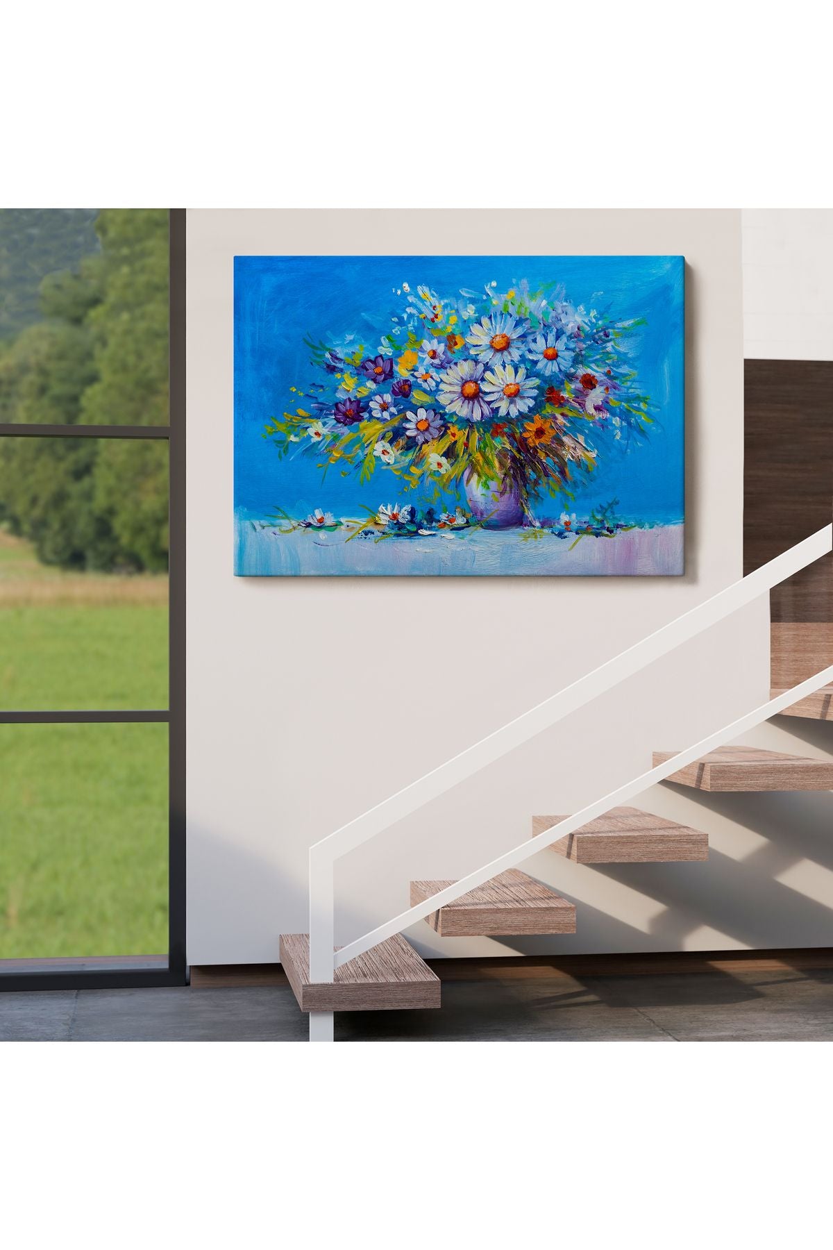Vazodaki Çiçekler Yağlıboya Görünüm Dekoratif Kanvas Duvar Tablosu-3641
