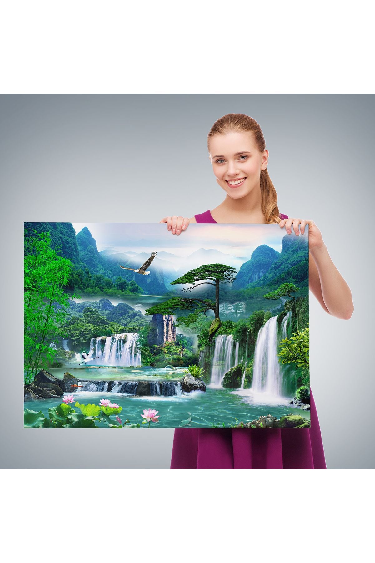 Şelale Manzaralı Dekoratif Kanvas Duvar Tablosu-3676