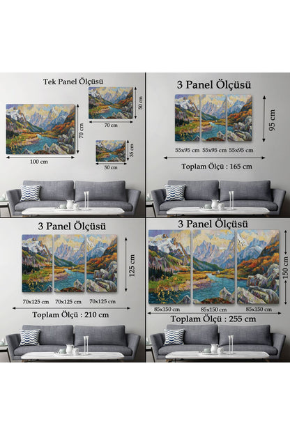 Kafkas Dağları Manzaralı, Doğa, Yağlıboya Görünüm, Dekoratif, Kanvas Tablo, Duvar Tablosu -3603