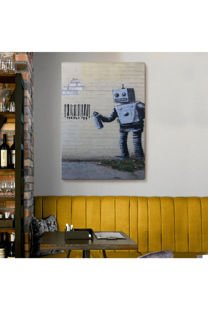 Banksy Graffiti Yapan Robot Kanvas Tablo-4966