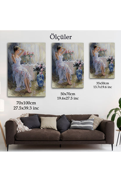 Beyaz Elbiseli Güzel Kız Dekoratif Duvar Tablosu-6108