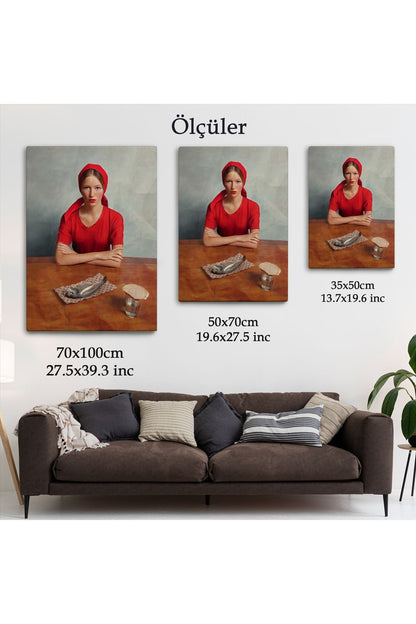 Dekoratif Kanvas Tablo-Balık ve Kırmızı Kıyafetli Kız Duvar Tablosu 6264