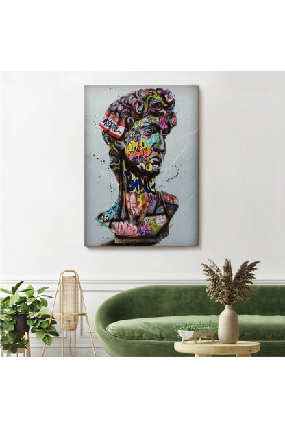 Banksy Antik Kafa Çizimi Renkli Poster, Michelangelo Sokak Sanatı Kanvas Tablo-5318