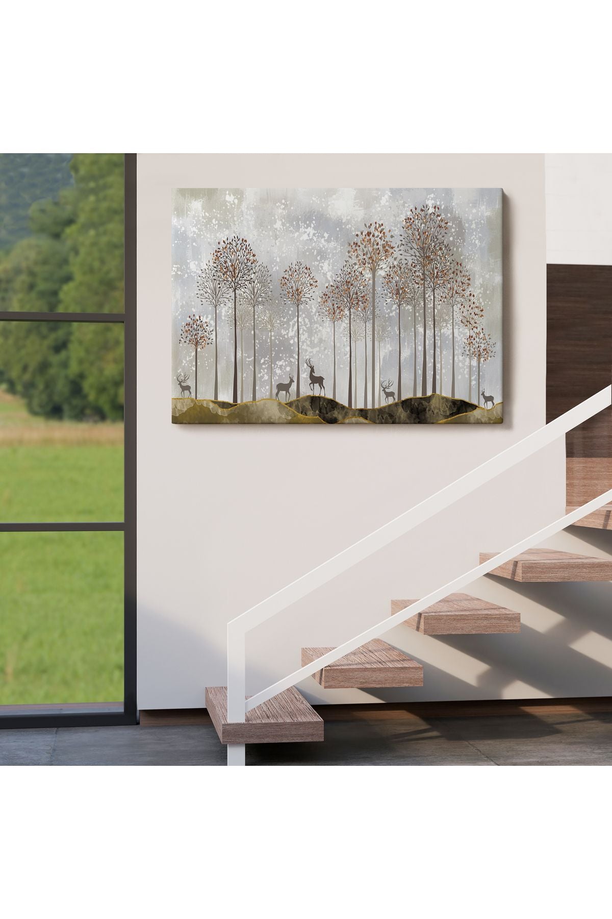 Dekoratif Kanvas Tablo-Ormanda Geyikler Duvar Tablosu 3682