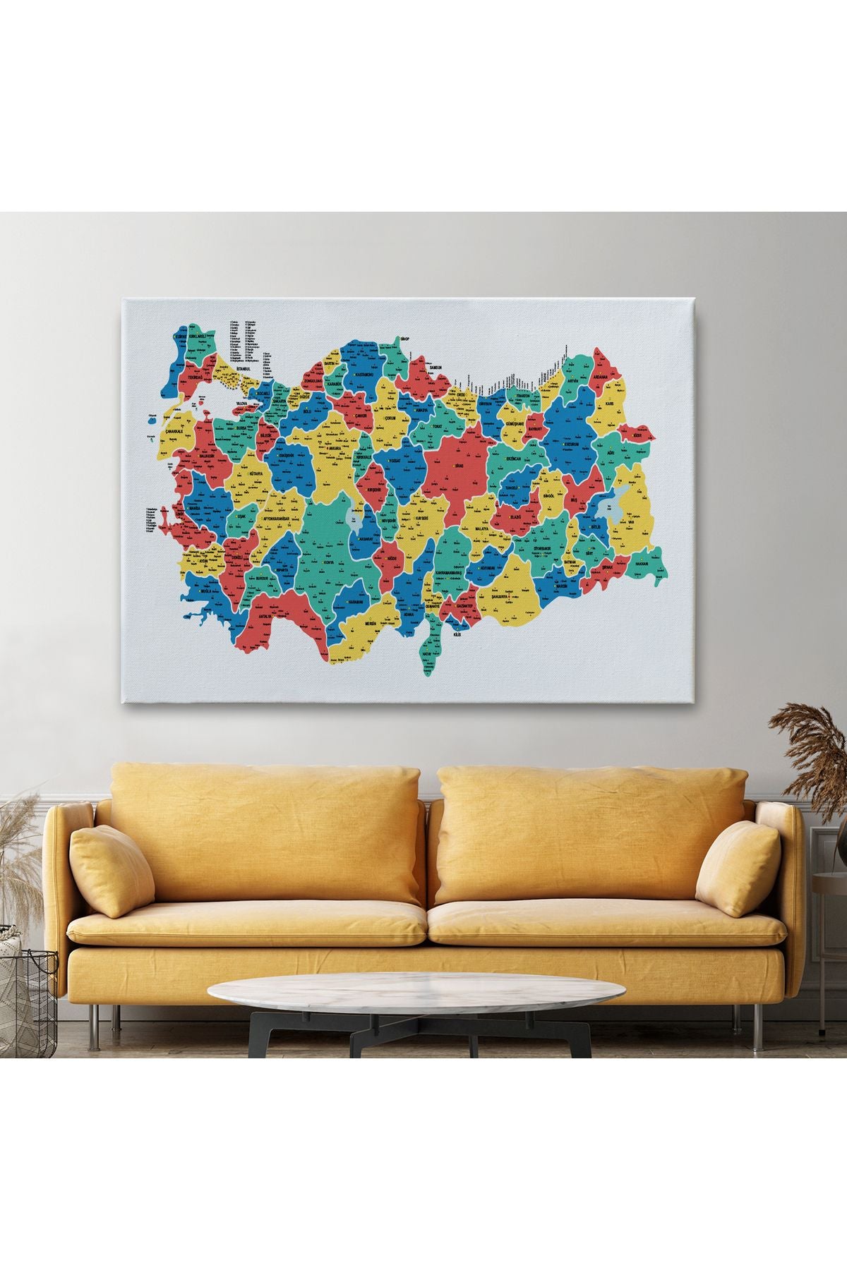 Türkiye Haritası Kanvas Tablo İl ve İlçeli Ayrıntılı Eğitici Dekoratif Tablo 3047