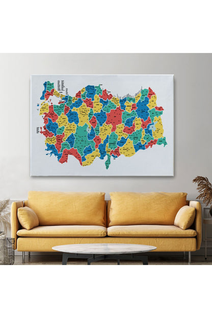 Türkiye Haritası Kanvas Tablo İl ve İlçeli Ayrıntılı Eğitici Dekoratif Tablo 3047