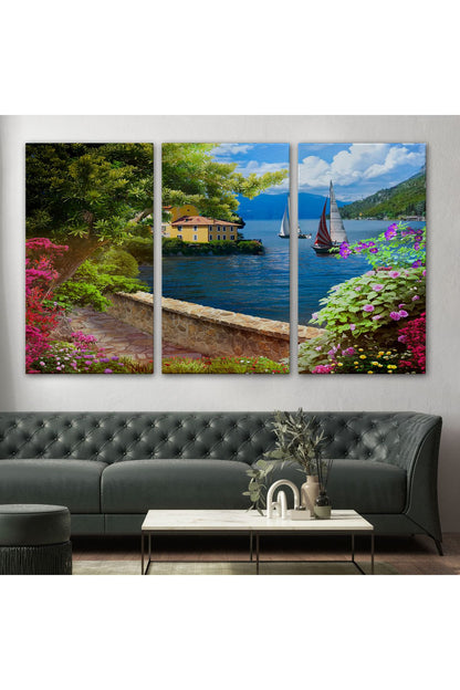 Denize Açılan Çiçekli Yol Duvar Tablosu-3606