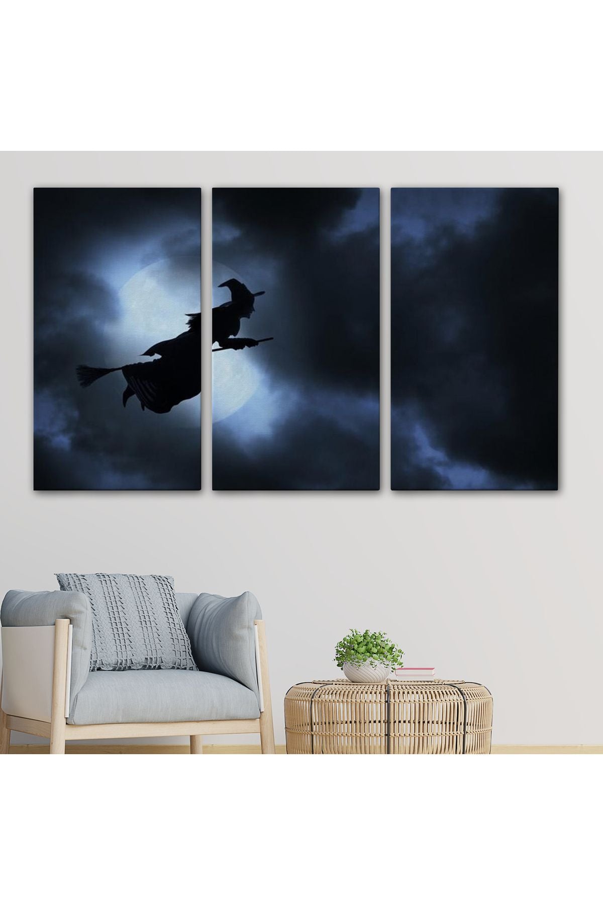 Süpürgede Uçan Cadı, Cadılar Bayramı Dekoratif Duvar Tablosu-5202