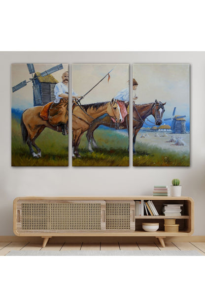Kazakistan Kırsalında Atlı İnsanlar Yağlıboya Görünüm Kanvas Duvar Tablosu-3735