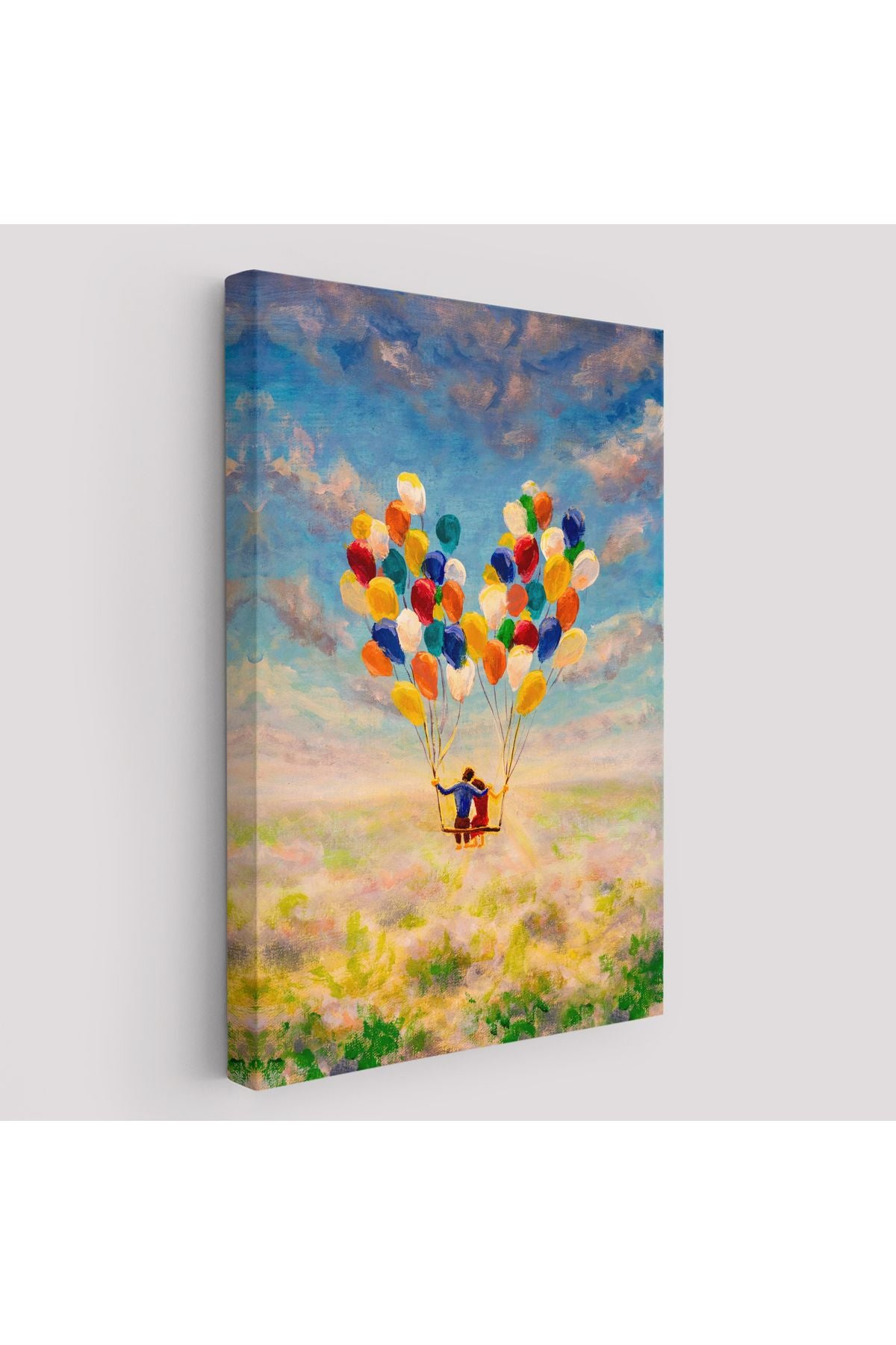 Bolanlar Ile Uçan Sevgililer Yağlıboya Görünüm Dekoratif Kanvas Duvar Tablosu-5944