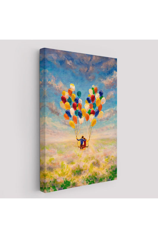 Bolanlar Ile Uçan Sevgililer Yağlıboya Görünüm Dekoratif Kanvas Duvar Tablosu-5944