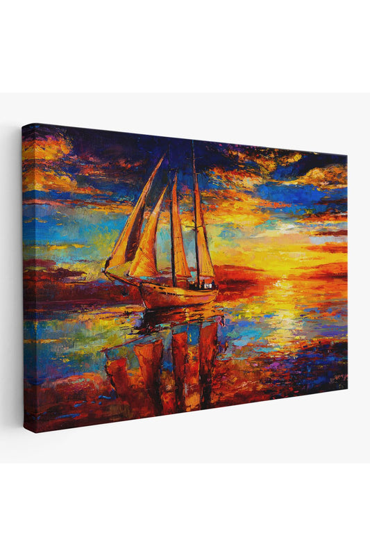 Deniz ve Yelkenli Manzarası Yağlıboya Görünüm Dekoratif Kanvas Duvar Tablosu-3708