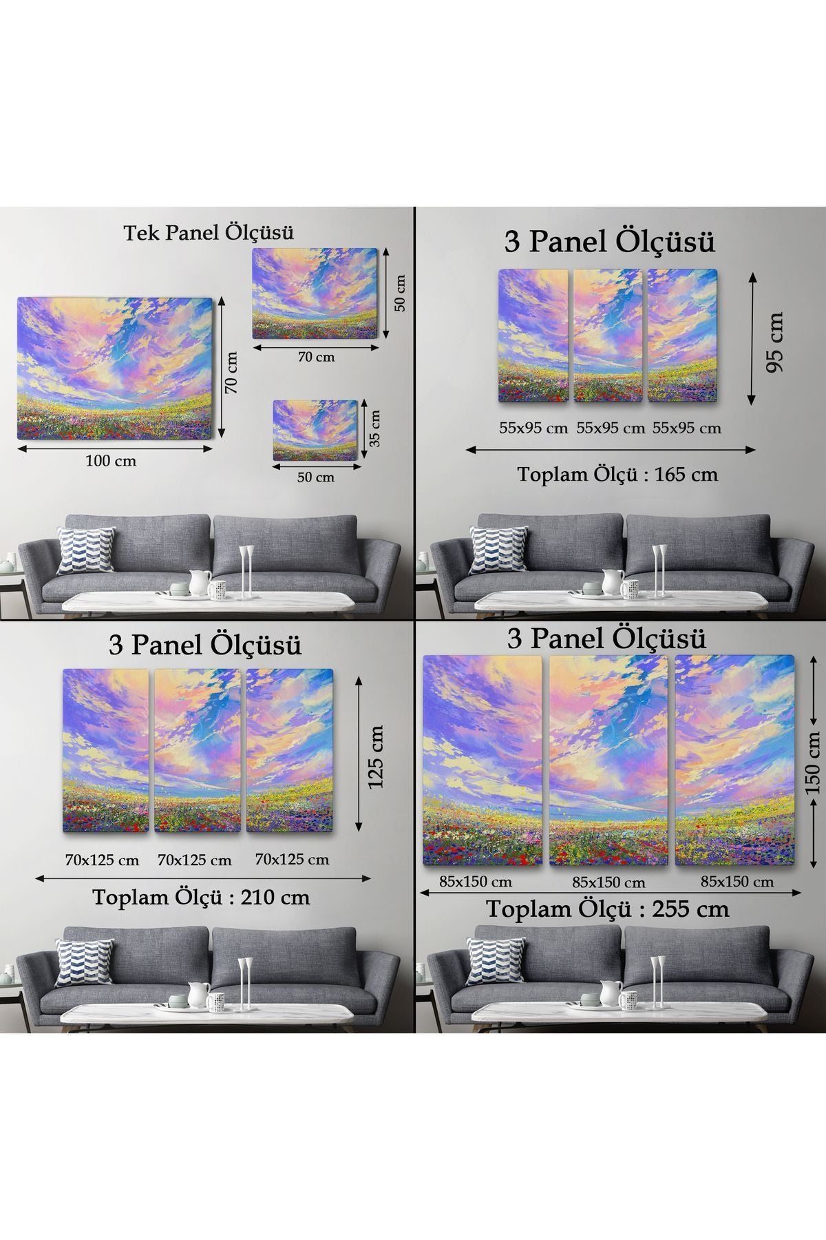 knspt seri001 Renkli Bulutlar Yağlıboya Görünüm Dekoratif Kanvas Duvar Tablosu-3474