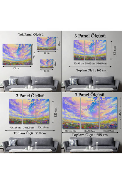 knspt seri001 Renkli Bulutlar Yağlıboya Görünüm Dekoratif Kanvas Duvar Tablosu-3474