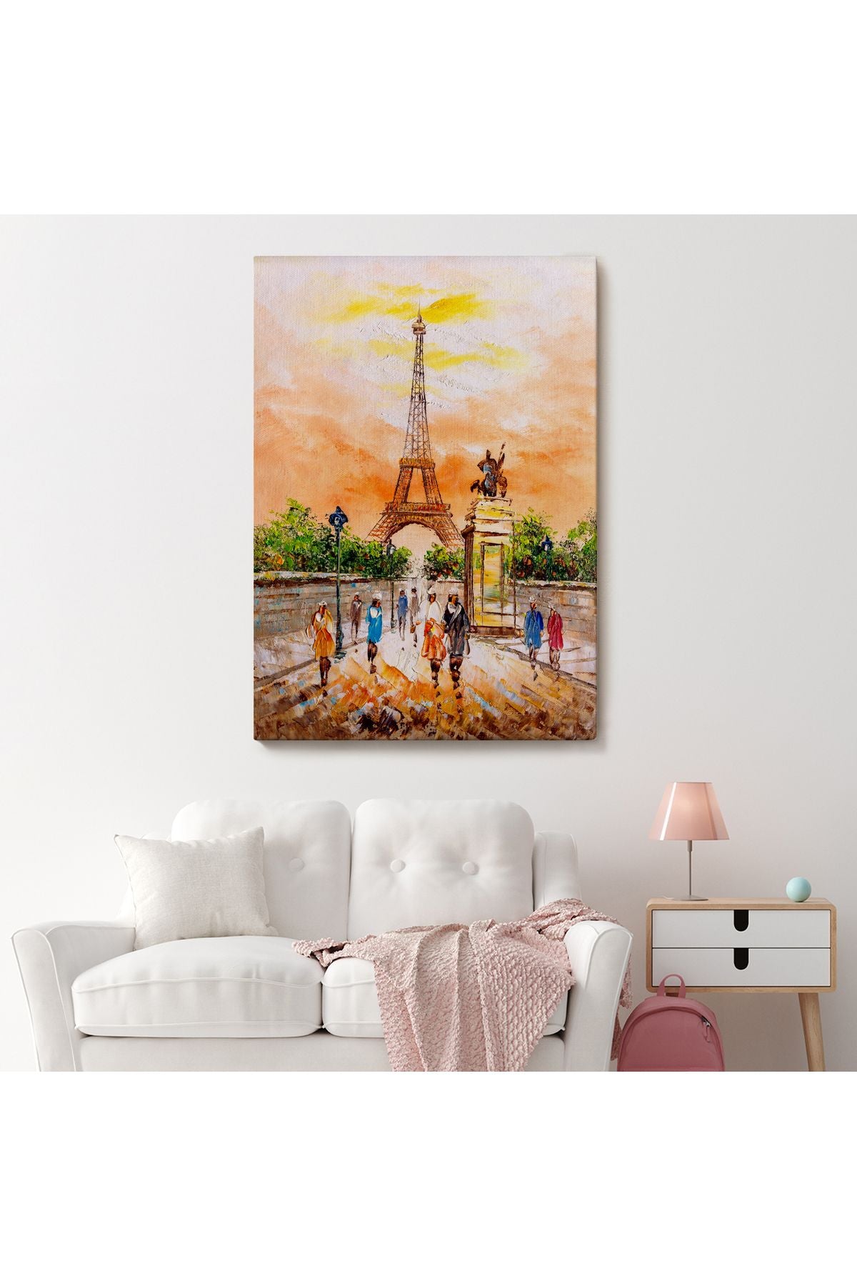 Eyfel Kulesi Manzaralı Yağlıboya Görünüm Dekoratif Kanvas Duvar Tablosu-5929