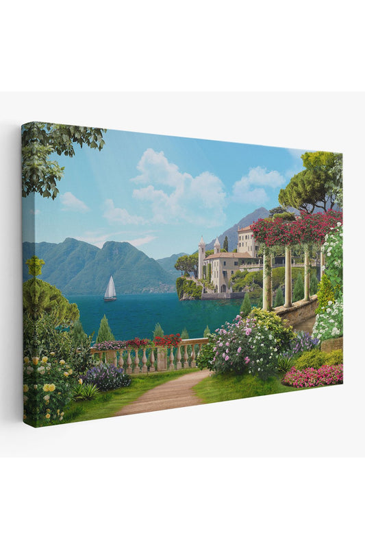 İtalya Deniz Manzaralı Yağlıboya Görünüm Dekoratif Kanvas Duvar Tablosu-3576