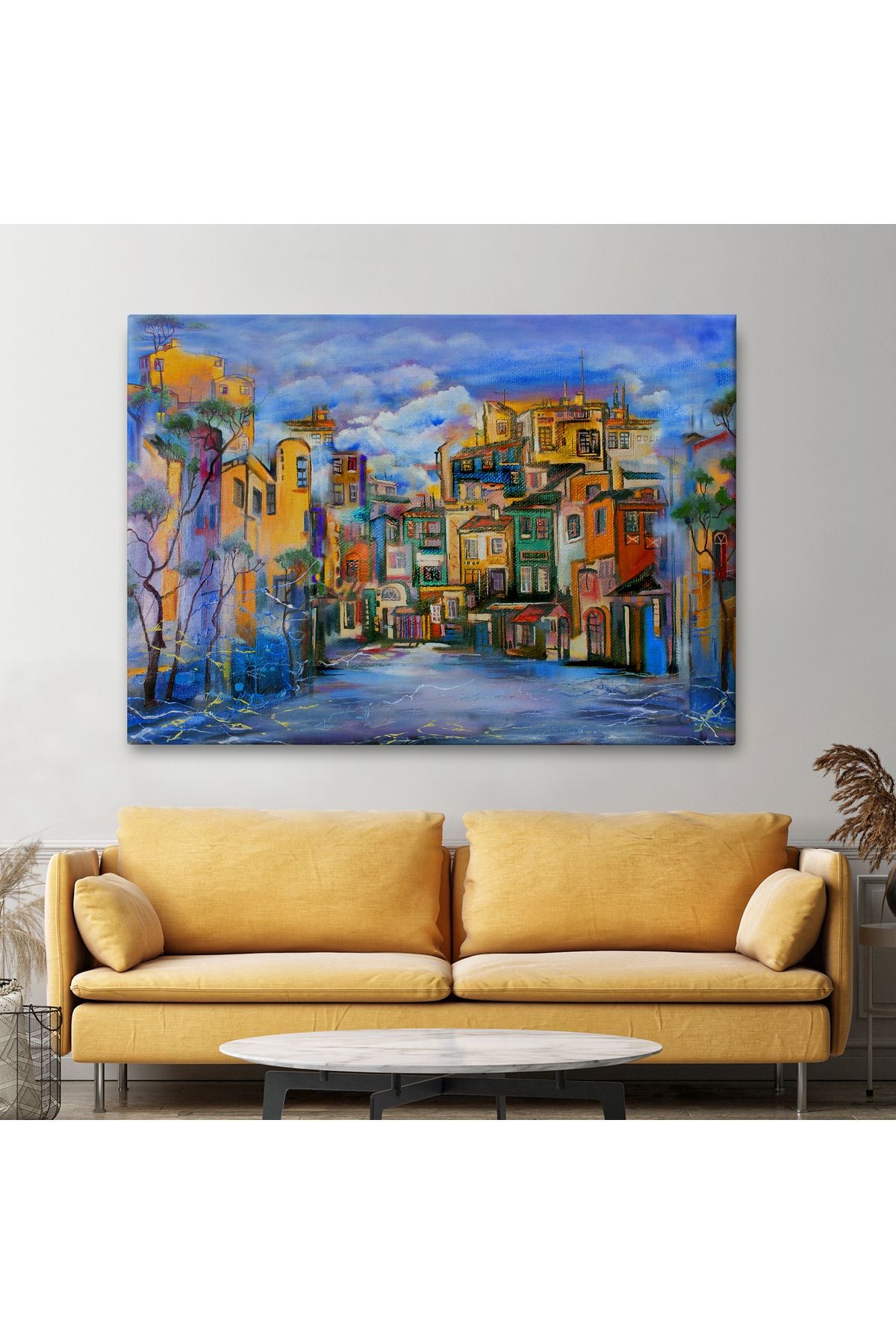 Bulutlu Avlu Yağlıboya Görünüm Dekoratif Kanvas Duvar Tablosu-3451