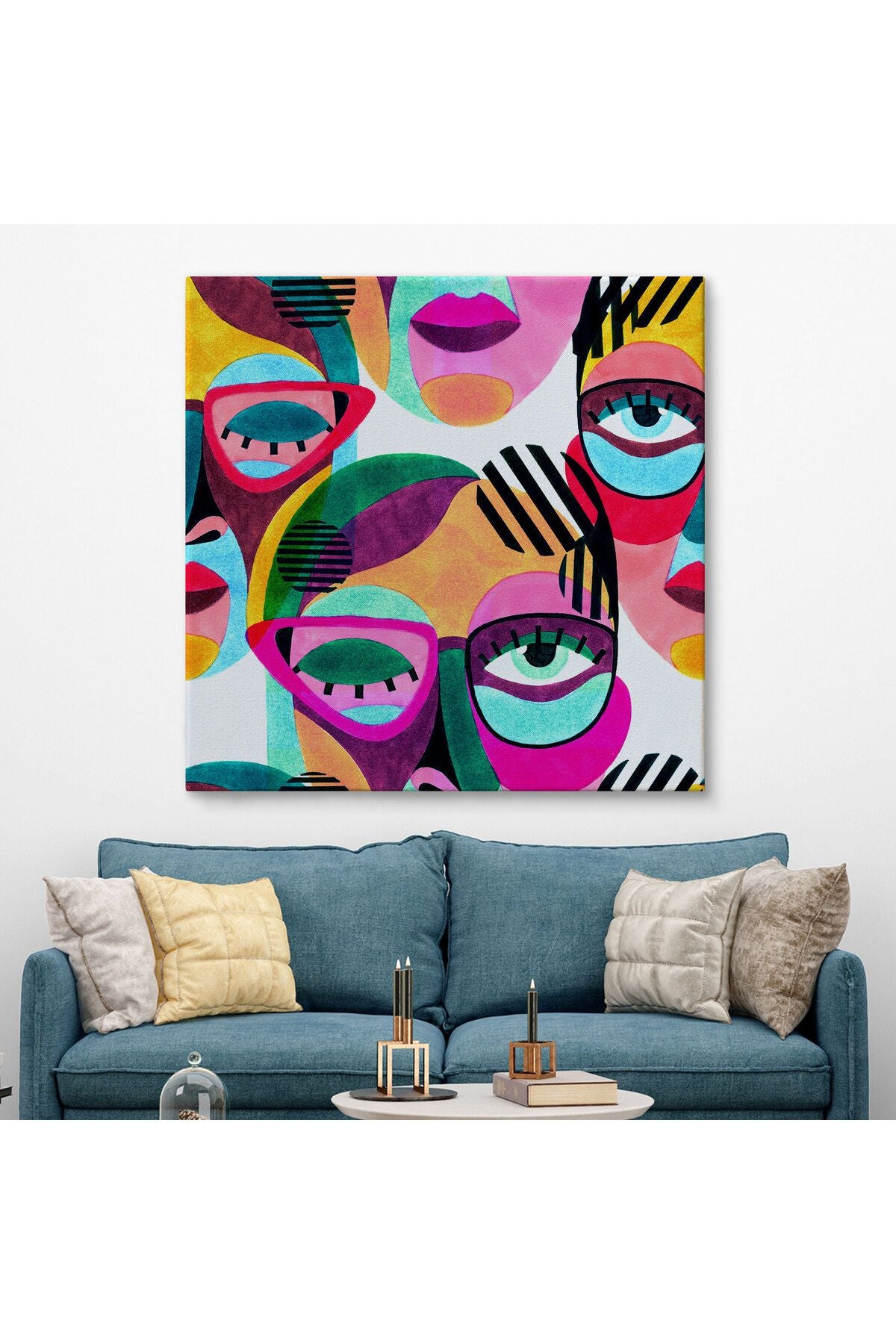 Modern Soyut Tarzda Gözlüklü Kadın Portresi Dekoratif Kanvas Duvar Tablosu-5841