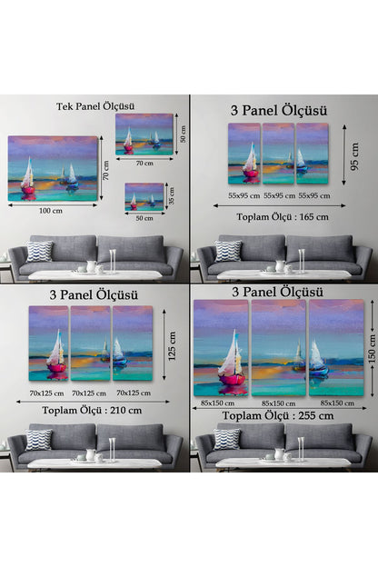 Denizdeki Yelkenliler Yağlıboya Görünüm Dekoratif Kanvas Duvar Tablosu-3616
