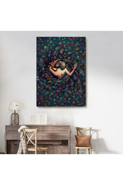 Renkli Çiçekler İçinde Dans Eden Sevgililer Duvar Tablosu-6200