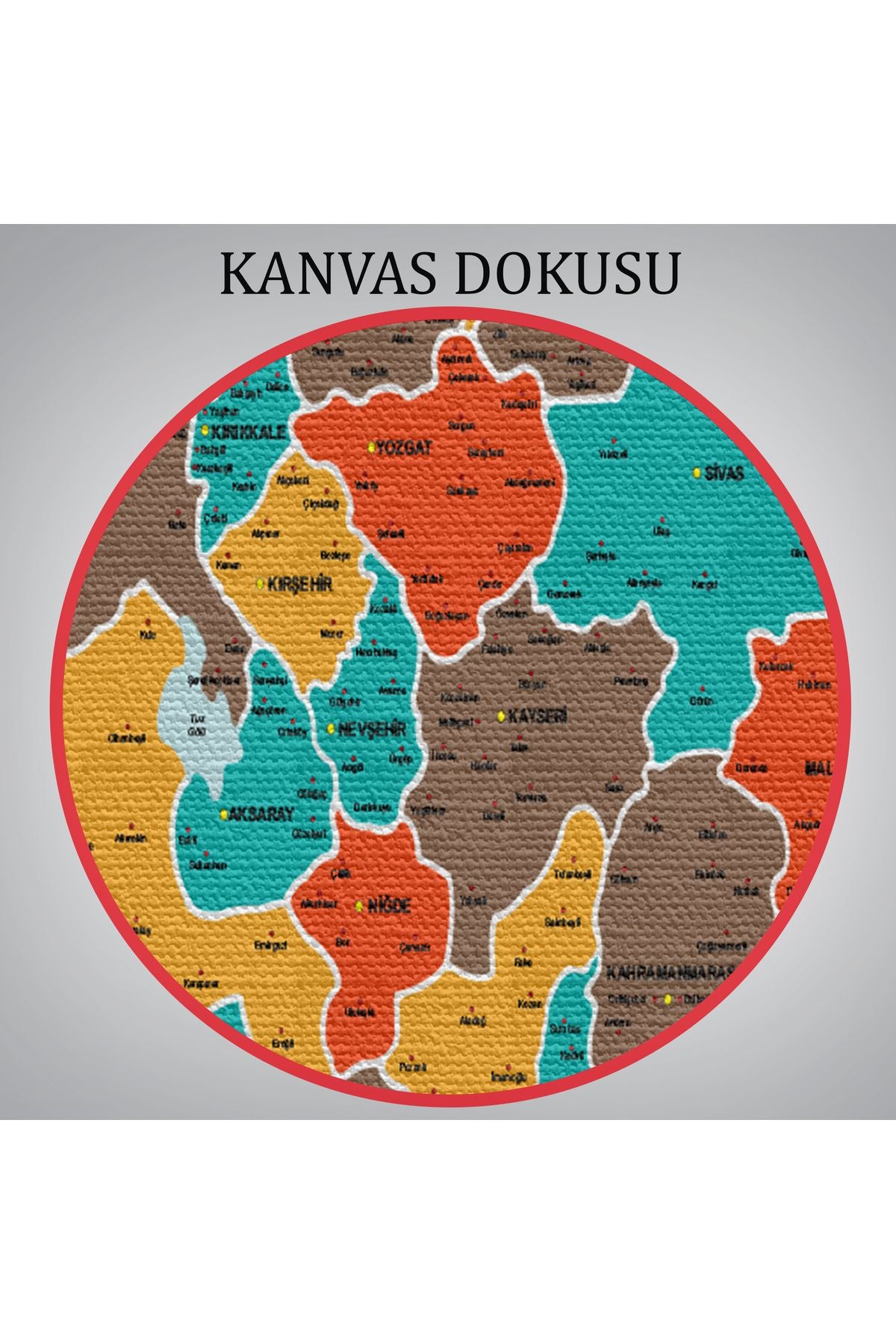 Türkiye Haritası Kanvas Tablo İl ve İlçeli Ayrıntılı Eğitici Komşulu Tablo 3010