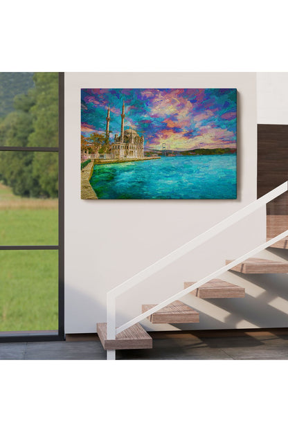 Fırça Darbeleri ile Soyut Yağlıboya Görünüm Dekoratif Kanvas Duvar Tablosu-3760