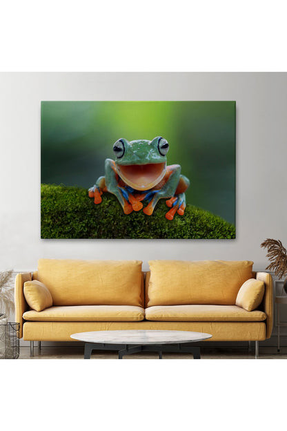 Renkli Gülen Kurbağa Dekoratif Kanvas Tablo 1149