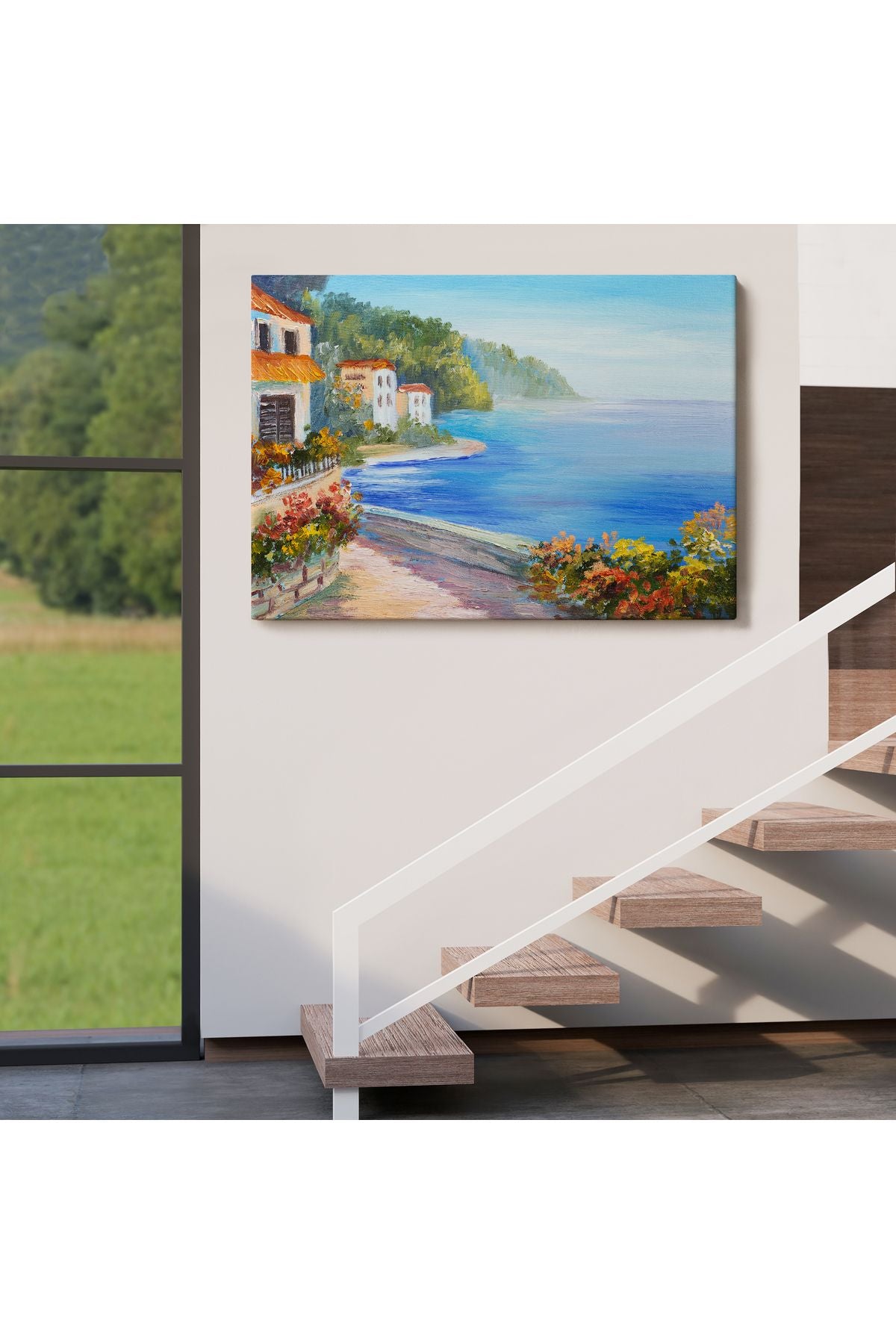 Deniz Manzarası Yağlıboya Görünüm Dekoratif Kanvas Duvar Tablosu-3458