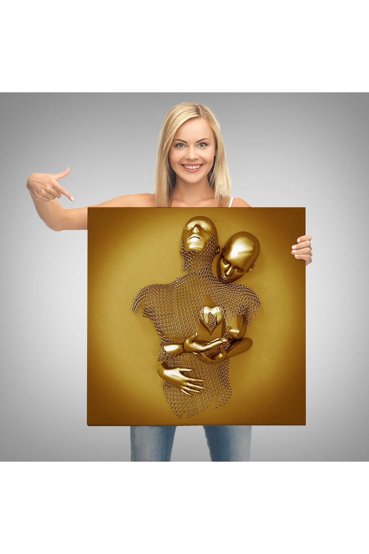 Romantik Beden, Aşk Sanatı, Altın Duvar Dekoru, 3D Efektli Altın İnsan-5366