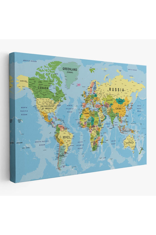 Dünya Haritası Kanvas Tablo Çok Ayrıntılı Dekoratif ve Okyanuslu2151
