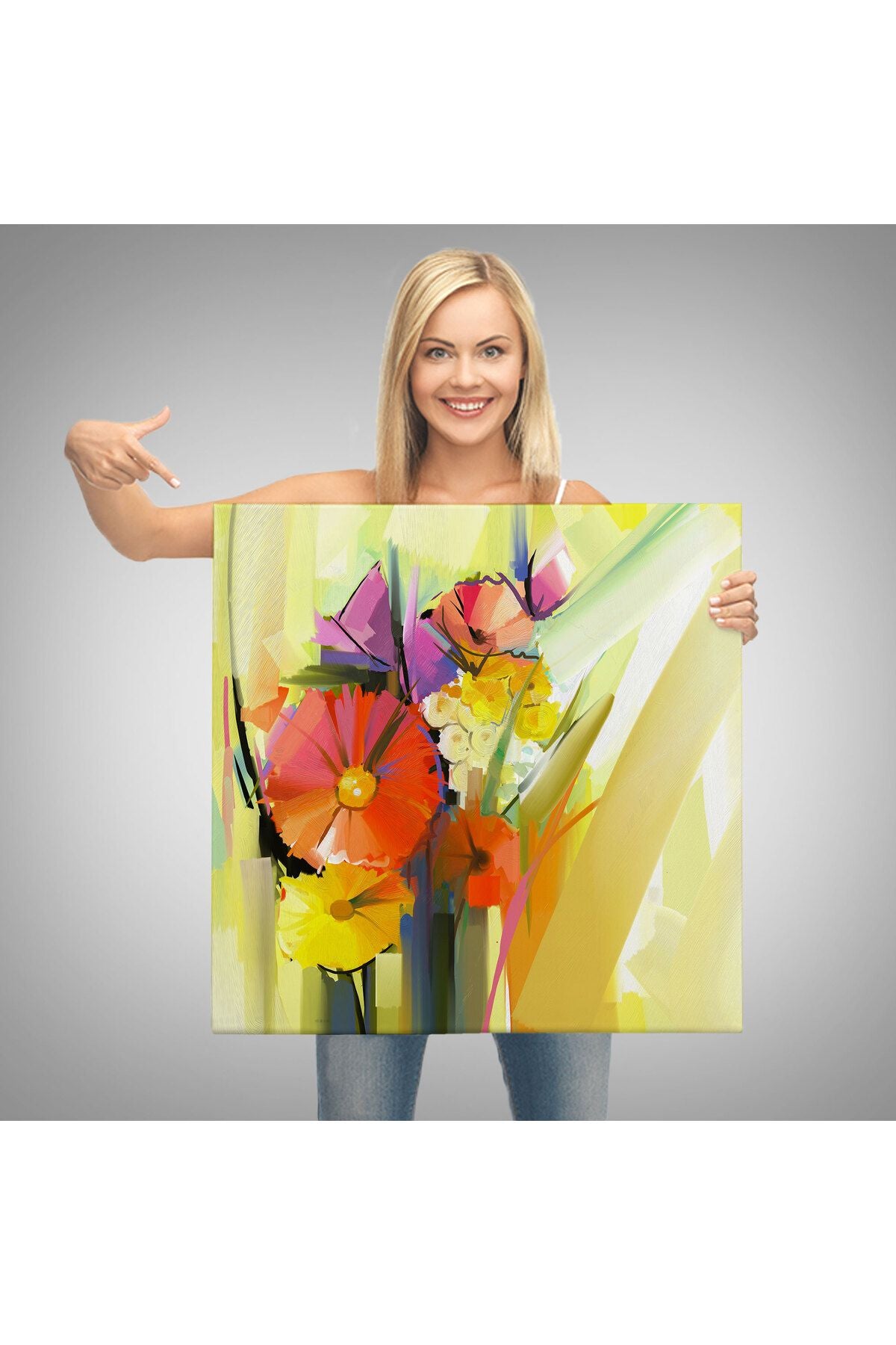 Soyut Çiçekler Yağlıboya Görünüm Dekoratif Kanvas Duvar Tablosu-5826