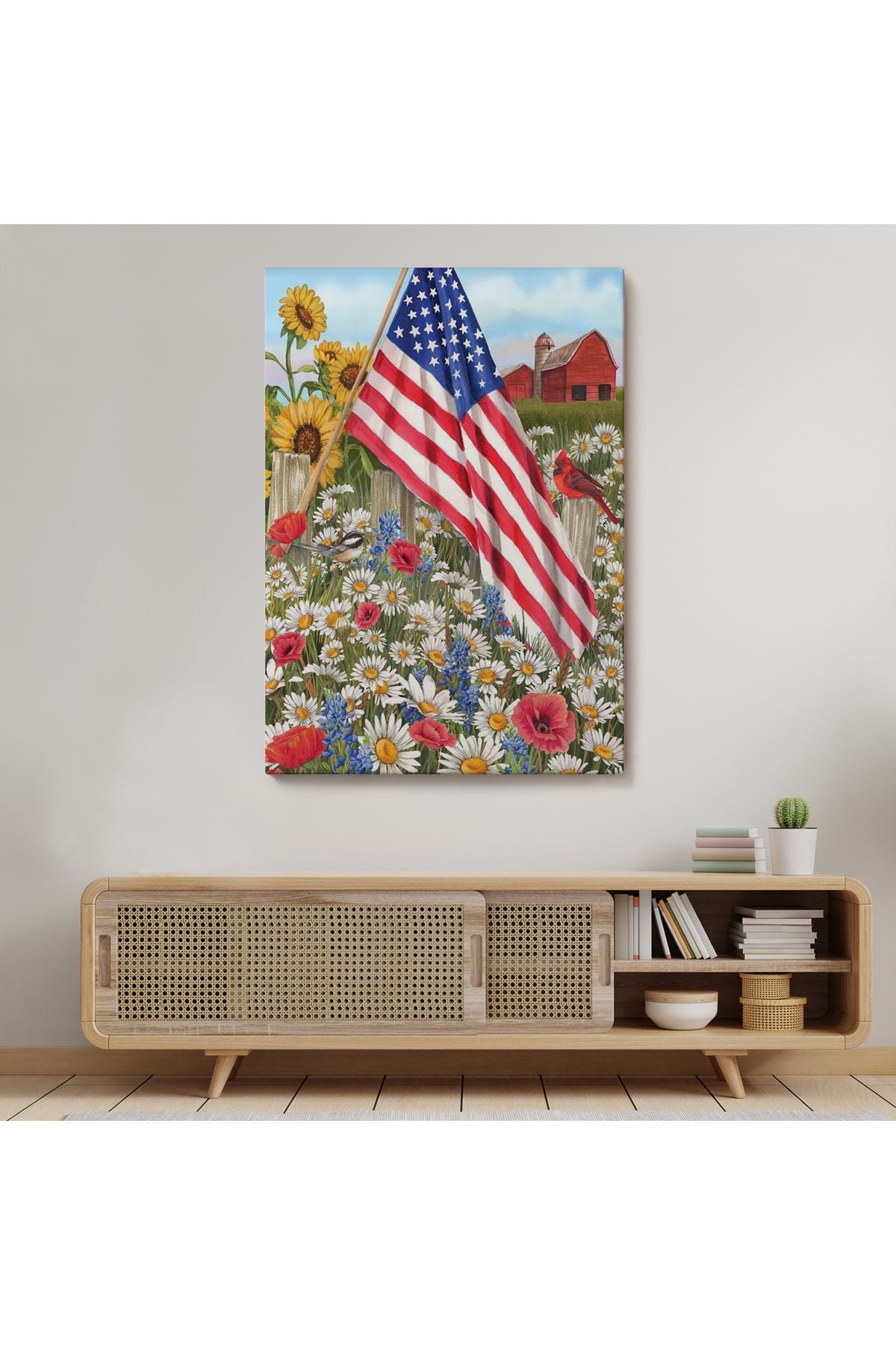 Güzel Bahçe İçierisindeki Amerka Bayrağı Duvar Tablosu-6278