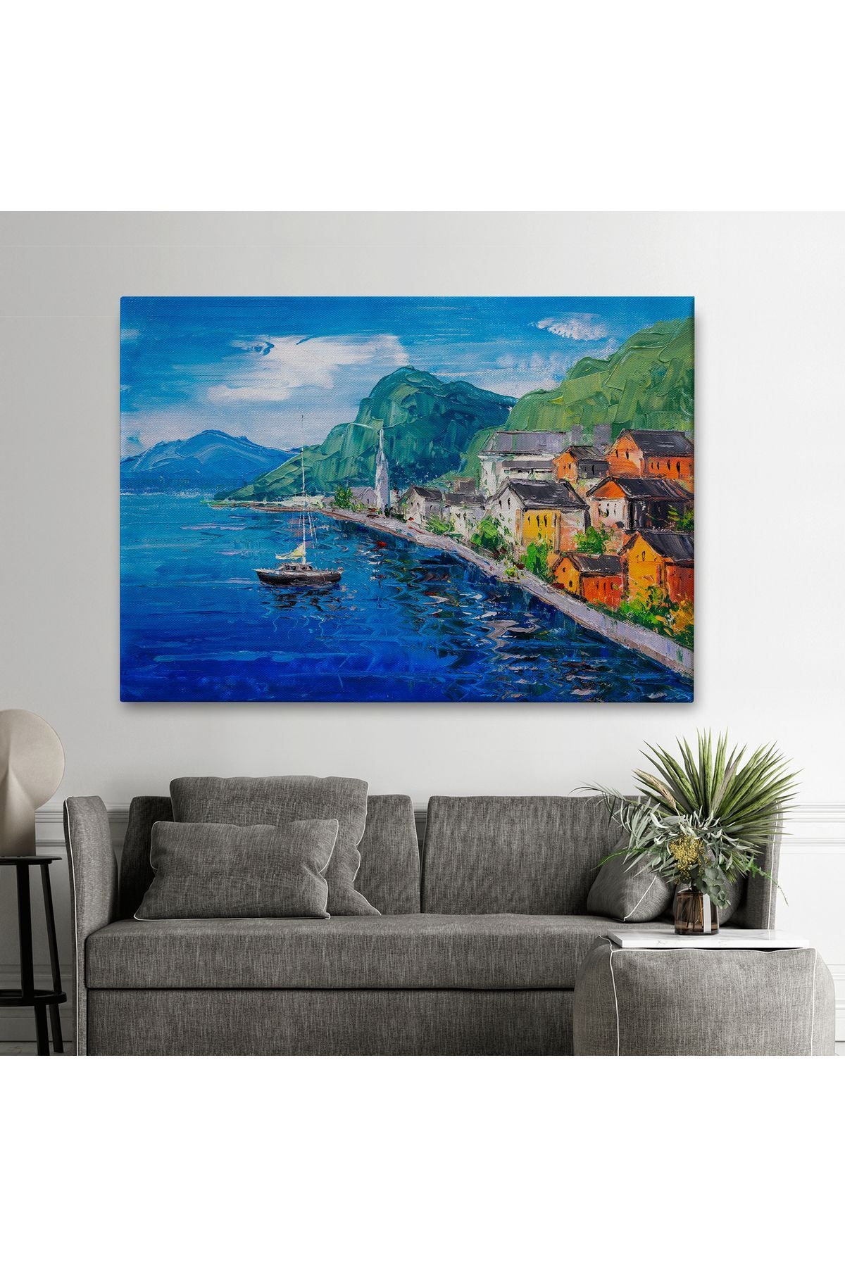 Hallstatt Avusturya  Yağlıboya Görünüm Dekoratif Kanvas Duvar Tablosu-3742