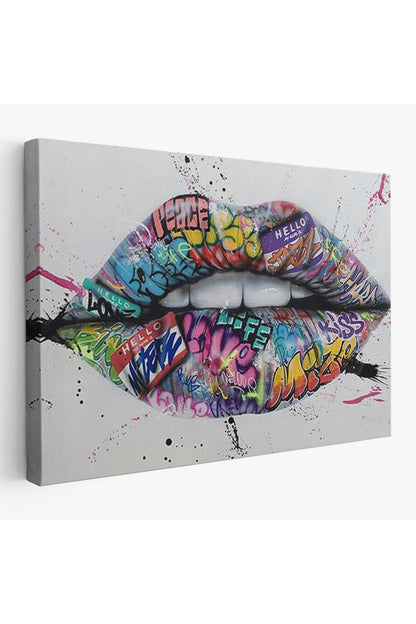 Dudak ve Diş Kanvas Tablo, Banksy Dudaklar Sokak Graffiti Sanatı Kanvas Tablo-5414
