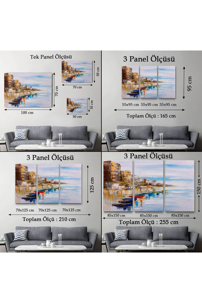Sahildeki Renkli Tekneler Dekoratif Kanvas Duvar Tablosu-3723