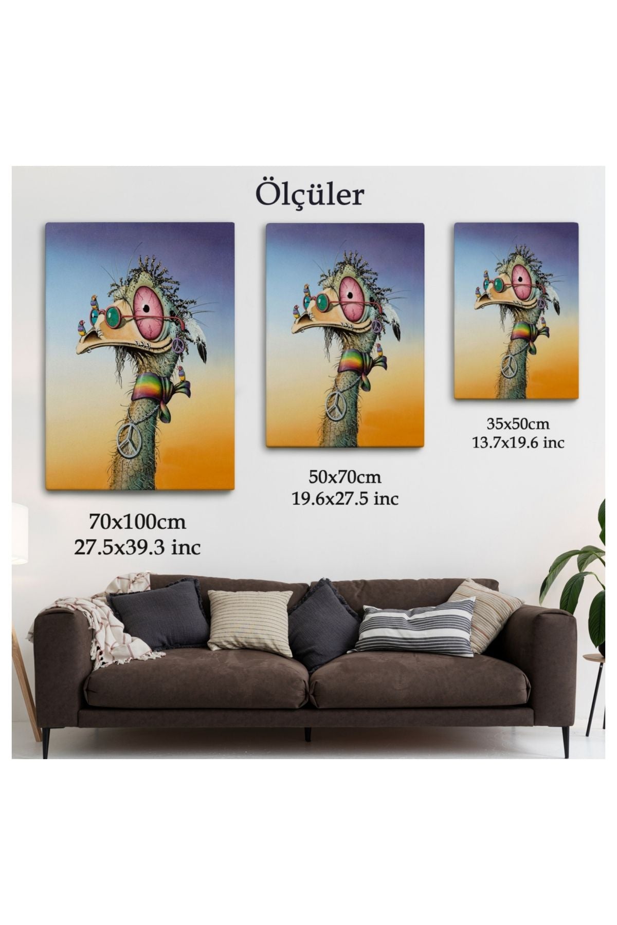 Kanvas, Duvar Tablosu, Dekoratif, Hippi Devekuşu Hayvan Temalı 6181 EGKNV