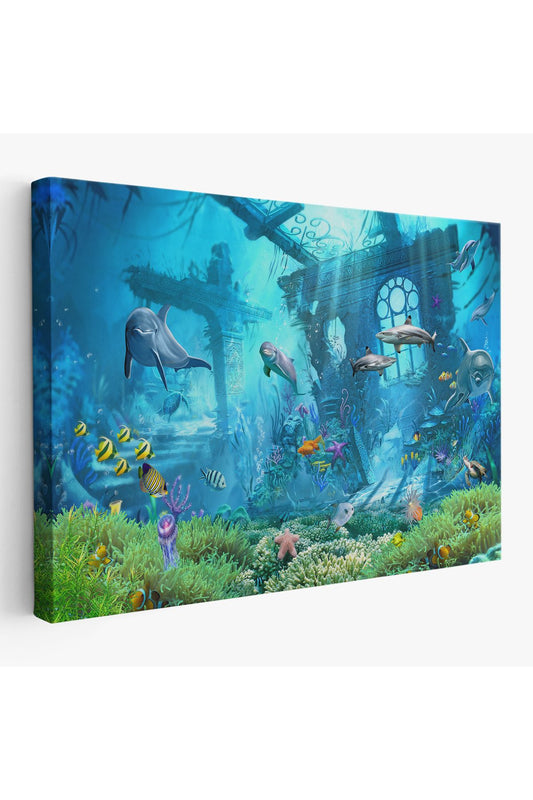 Su Altı Manzarası Yağlıboya Görünüm Dekoratif Kanvas Duvar Tablosu-3667